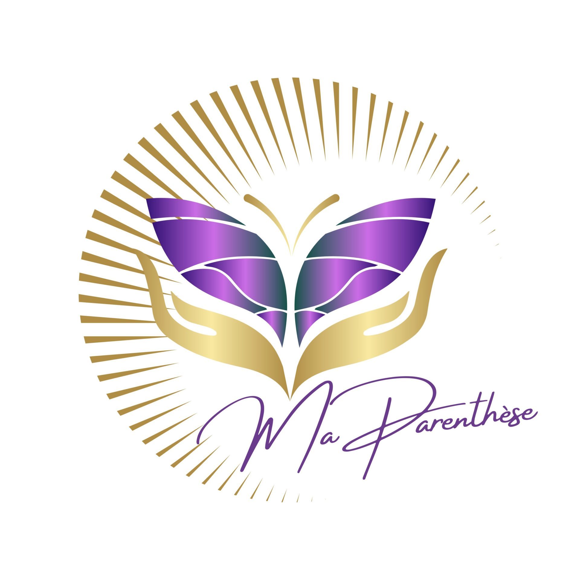 logo ma parenthèse, mains et pierres violettes qui forme un papillon